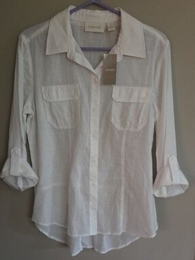 Chico's White Semi-Sheer Button Front Shirt